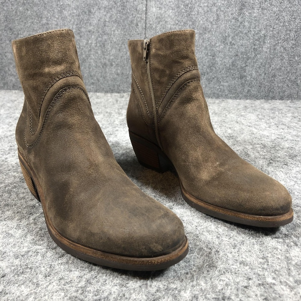 Vic‎ Suede Ankle Boots Womens 8 Brown Made In Italy Side Zip Leather Sole
